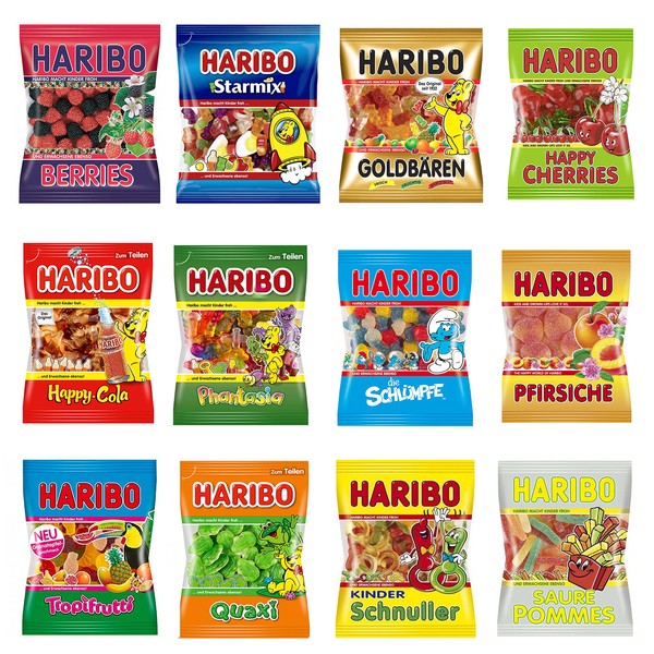 5LB German Haribo Gummy Candy Bulk Assortment - Variety of 6oz Dye Free Bags of Candy Gummies Perfect International Alternative