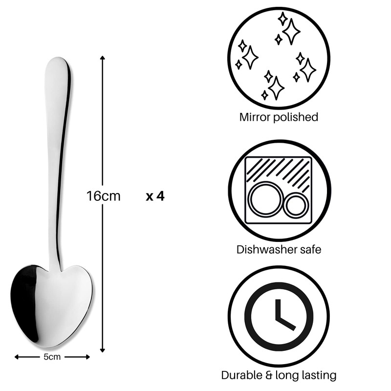 Grunwerg Windsor Carded 4-Piece Heart-Shaped Dessert Spoon Set 4HDWDR/C, 18/0