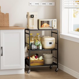 XIVIRACK 3-Tier Kitchen Cart with Adjustable Shelves - Microwave Storage Cart & Utility Rolling Organizer, Industrial Wheels for Small Spaces, 15.7"x23.6"x33.7" Kitchen Office Living Room Metal Rack