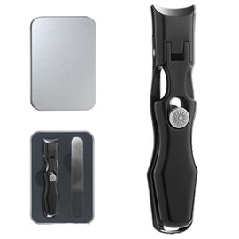 German Grip Nail Clippers with Catcher File & Safety Lock, Ultra Sharp No Splash Fingernail Clipper, Long Handle Wide Jaw Opening Toe Nail Clippers, Heavy Duty Fingernail Clipper for Men Women (Black)