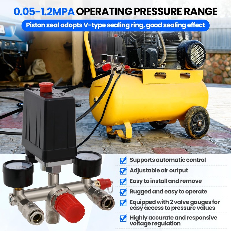 VELPAX Air Compressor Pressure Control Switch with Valve Gauges Regulator,2