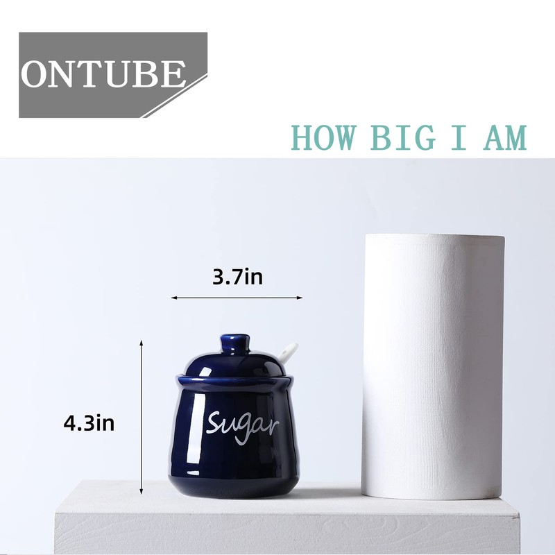 ONTUBE Ceramic Sugar Bowl with Lid and Spoon 12oz (Navy)