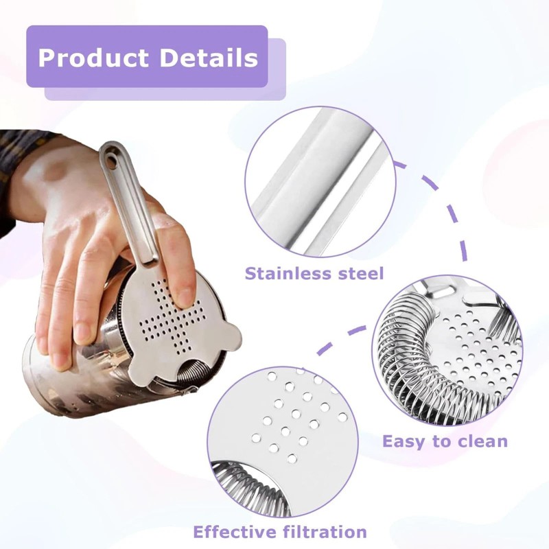 Yinore 2x Cocktail Strainer Stainless Steel Bar & Home Strainer