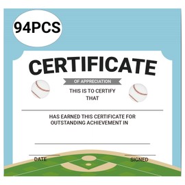94 Pcs Student of Award Certificates End of School Year Superlatives Certificates Recognition Certificates of Achievement Graduation Birthday Certificates for Teacher Supplies (Baseball)