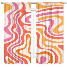 Aesthetic Curtains for Bedroom, Retro Groovy Cute 70s Orange Pink Spiral Swirl Pastel Abstract Wavy Hippie Funky Style Boho Window Treatment Drapery for Living Room kitchen Home 2 Panels, 42"x54" Inch