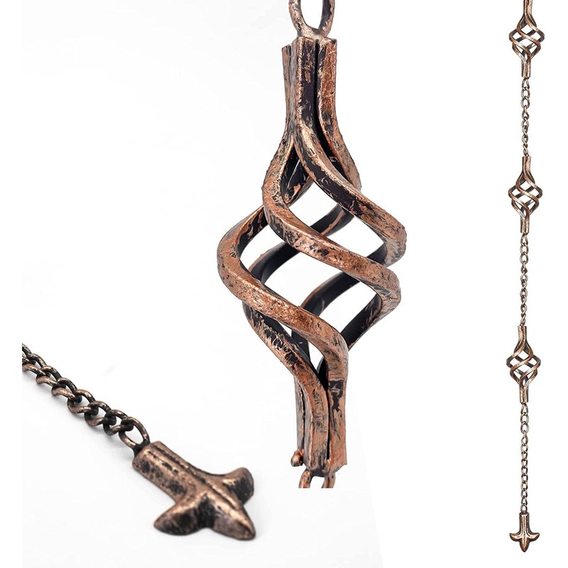 Gutter House Rain Chain, Spiral Gutter Chain 8.5ft, Copper Rain