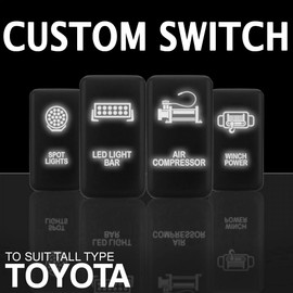 Push Switch with Backlit Symbol Backlight ON-Off with Connector Wire Kit Compatible with Toyota Tacoma Tundra 4Runner FJ Cruiser etc - [Custom Logo] - Size 0.83 x 1.54 x 2.3 inches - White