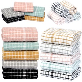 Loom Knit Terry Tea Towels Kitchen Cloths 100% Egyptian Cotton Flour Sack Wonderdry Waffle Weave Pair of Black Check and Black Fabric Super Soft and Absorbent, Dish Cleaning Sand Bar Towel- 65x45