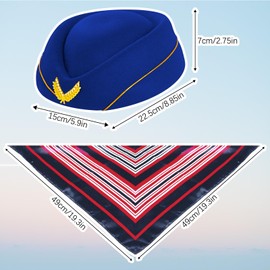 6 Pcs Flight Attendant Costume Accessories Women Airline Stewardess Outfits Flight Attendant Hat Pin Sunglasses Scarf Gloves (Royal Blue)