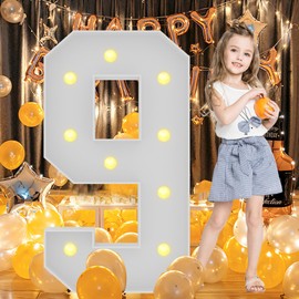 Ruxion 4FT White Large Light Up Marquee Numbers 9 Mosaic Numbers, Giant Marquee Light up Numbers for Party Birthday Anniversary Decor Balloons Pre-Cut Foam Board Kit