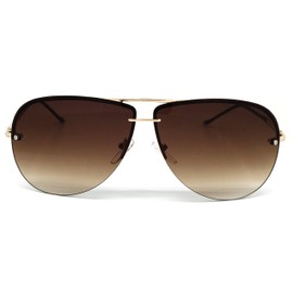 O2 Eyewear 506 Tint Lenz Teardrop Rimless Metal Frame Womens Mens Aviator Sunglasses (Rimless, BROWN)