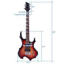 Professional Flame Type Electronic Guitar + Guitar Bag + Pick + Tremolo Bar + Link Cable Set (Sunset)