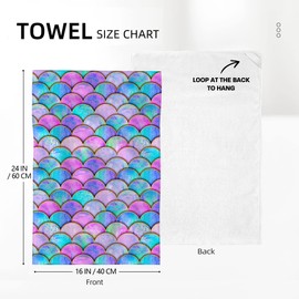 Bapcoku Kitchen Towels Decorative Set Cute Mermaid Scales Colorful Rainbow Tea Towels Set of 2 Cotton Soft Absorbent Hand Towels Gifts Home Decorations 16 x 24 Inch