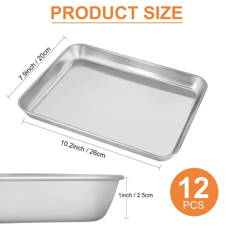 12PCS Stainless Steel 1/8 Sheet Pan, Nonstick Small Cookie Sheet,