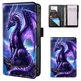 WZCJDHMJ Server Books for Waitress, Server Book,Waiter Server Book with Zipper Pocket,Organizer Waitress Book for Guest Check Book Restaurant Fit Server Apron-Purple Dragon