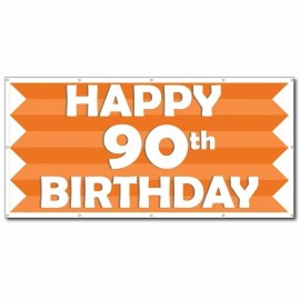 Happy 90th Birthday Orange Stripes 4'x8' Vinyl Banner
