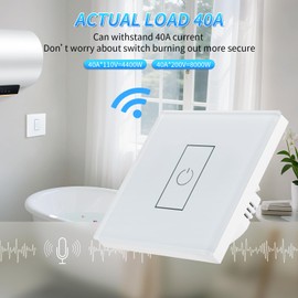 Smart Immersion Heater Timer Switch, 40A 8000W WiFi Smart Water Heater Switch, 2.4Ghz WiFi Touch Switch with Timer & LED Indicator Light, Compatible with Alexa, Smart Life, Google Assistant