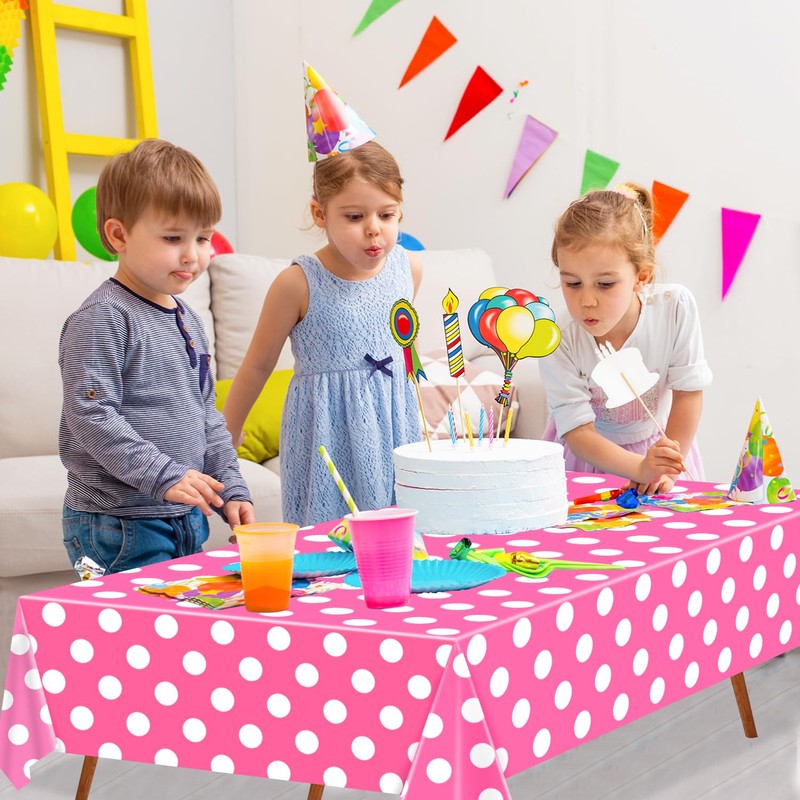 4 Pack Pink and White Polka Dots Rectangular Tablecloth Pink