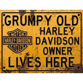 Tin Sign Vintage Retro Man Cave Bar Pub Shed Novelty Gift Aluminium Metal Tin Wall Décor Sign - Grumpy Old Harley Davidson Owner Live Here inspired