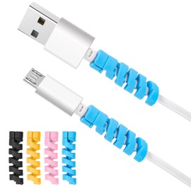 32 Pcs Cord Protector, Charger Cord Protector,Cable Protectors Set - Silicone Flexible Cords Protectors, Mouse Cable Wire Compatible for Phone, USB, Type C Charger (Black, Pink, Blue, Yellow)