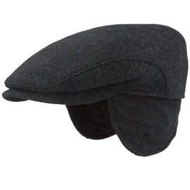 Men's Winter Flat Cap with Ear Flaps, Made from 100 % Wool, with Folding Ear Protection, Skin-Friendly and Comfortable - blue, size: 56