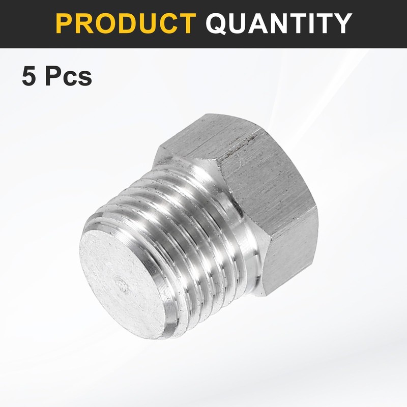 sourcing map 5pcs 304 Stainless Steel Pipe Plug Fitting 1/4"