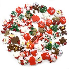 WELANE Christmas Resin Charms, 50 PCS Mini Christmas Santa Claus, Christmas Tree, Bells, Snowflakes Pendants for Christmas Jewelry Making, Craft Supplies (Bulk)