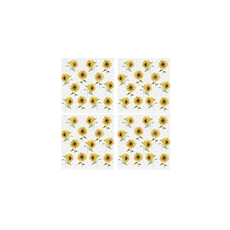 Sunflower Ceramic Coaster Set - Bright Summer Flowers Square Set