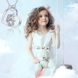 JOPLY Silver Necklace for Girls - Silver Necklace Unicorn Gifts for Girls Daughter from Mum | Hypoallergenic Cubic Zirconia Heart Necklace for Granddaughter Niece Gift Birthday Christmas
