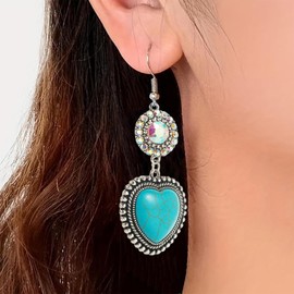 Rhinestone Turquoise Earrings for Women Silver Western Earrings Boho Jewelry Gifts Western Outfit Dress for Women