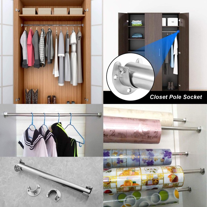 LIKERAINY Stainless Steel Round Tube Bracket for Cupboard Rail 25