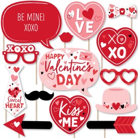 Big Dot of Happiness Happy Valentine’s Day - Valentine Hearts Party Photo Booth Props Kit - 20 Count