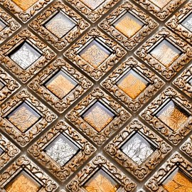 Hominter Vintage Framed Glass Mosaic Baroque Style Decorative Tile Window Design for Backsplash Accent Walls and Fireplace Surrounds (5 Square Feet)