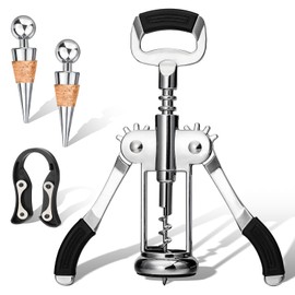 Wing Corkscrew Set Zinc Alloy Premium Wine Opener,Multifunctional Wing Corkscrew and 2 Wine Corks,1 Wine Foil Cutter for Bar Home Kitchen