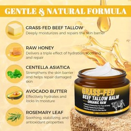 Crema de ternera para la piel, 4.1 fl oz, bálsamo de ternera y bálsamo de miel, hidratante facial de sebo batido alimentado con pasto, nutrición profunda para cara y cuerpo, adecuado para todo tipo de piel (4.05 onzas líquidas (paquete de 1))