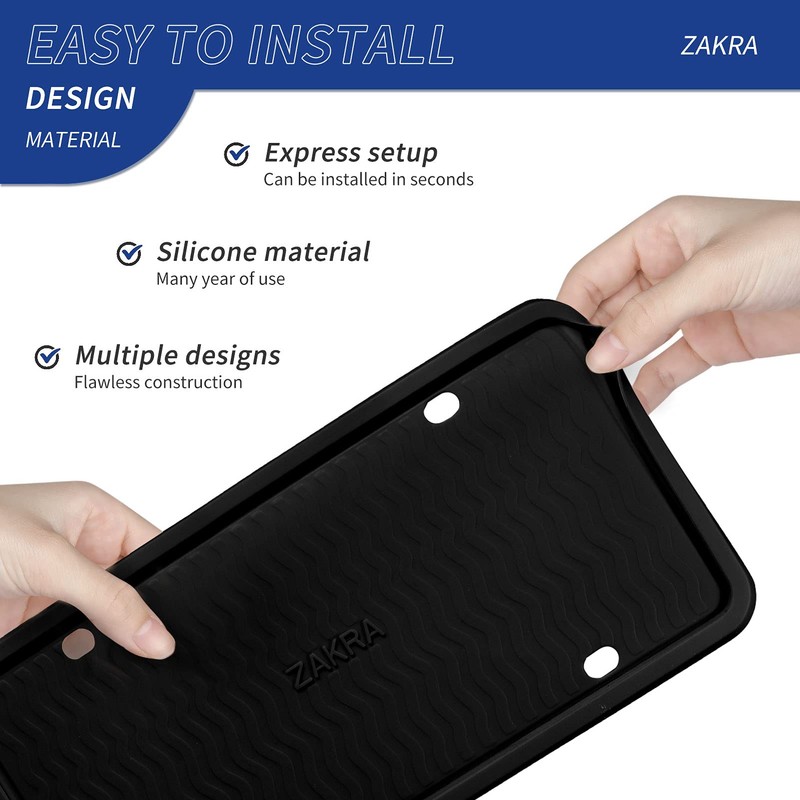 ZAKRA License Plate Frames,2 Pack Silicone License Plate Frames,Premium Silicone