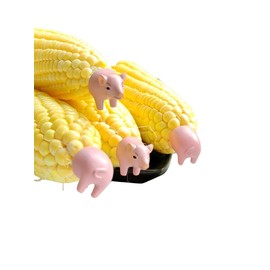 Set o f 2 Pairs Pink Pig Corn Holders (4 Pieces) Pink Hand Painted Color Corn Holders