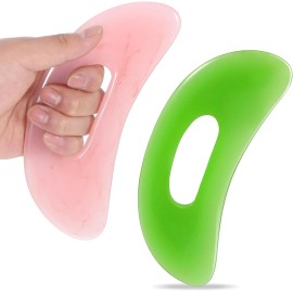 Zyghjort 2-Pack Guasha Massage Tools with Handles – Green & Pink for Face, Neck, Back, an