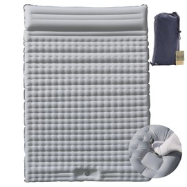 HI FINE CARE Camping Sleeping Pad, Ultralight Camping Mat with Pillow Built-in Foot Pump Inflatable Sleeping Pads Compact for Camping Backpacking Hiking Traveling Tent (Grey, Full)