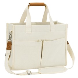 MIAOJIE Tote Bag for Women, Canvas Tote Bag with Velcro Closure, Laptop Work Messenger Crossbody Bags Everyday Tote Bags Handbags Purse for Travel Nurse Teacher College - Beige