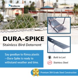 Bird Barrier Dura-Spike Stainless Steel Bird Spikes | Metal Pins Strips for Ledge, Roof, Pipe - Adhesive Included - Narrow (2.5 in) 12 Ft. Length