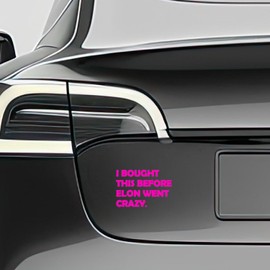 P012 "I Bought This Before Elon Went Crazy " Funny Car Sticker for Electric Vehicles | High Quality Weatherproof Sticker (Pink)