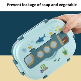 Lunch Box Kids, Stainless Steel Box with 3 Compartments Leak Proof Lunch Box with Tableware Portions Lunchbox for Kids Adults (Blue)