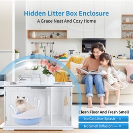 Extra Large Cat Litter Box Enclosure,Wooden Cat Box Enclosure Indoor Fit Most of Litter Box Decorative Cat Litter Box Furniture Hidden Extra Large with Double Doors Cat Box Furniture Hidden