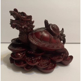 JADE Feng Shui Dragon Turtle Tortoise Statue Figurine Coin Money Wealth -Red