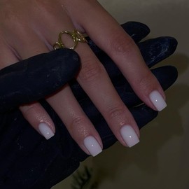 Ivory White Press on Nails Short Square, Natural Gel Nails Glue on Acrylic Nails Press ons, 48Pcs Thick Reusable Fake Nails for Women, Short Coffin Artificial Nails Solid Color Square Nails