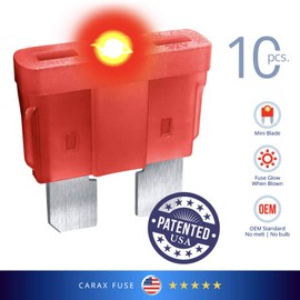 CARAX Glow Fuse – Premium Fuse Standard/Regular Blade ATC/ATO/ATS – 10A Kit 10 pcs – Glow When Blown LED Automotive Fuse – Smart Auto Glow Fuse Easy Identification – 10 pcs.