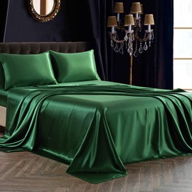 SiinvdaBZX 4Pcs Satin Sheet Set Full Size Ultra Silky Soft Emerald Green Satin Full Bed Sheets with Deep Pocket, 1 Fitted Sheet, 1 Flat Sheet, 2 Envelope Closure Pillowcases