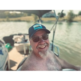 Funky Junque - Gorra de béisbol para hombres y mujeres, con parche de malla para exteriores, ajuste ajustable, retro, transpirable, Lake Time - Azul marino, Talla única