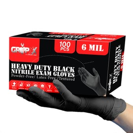 London Labs Heavy Duty 6 Mil Black Nitrile Gloves - Disposable, Latex & Powder Free | Mechanic, Food Prep & Tattoo | Rubber Gloves for Cooking, Cleaning & Household | Pack of (100)